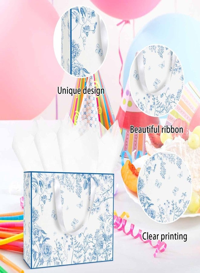 MUNILAIL 13 Inches Blue Floral Gift Bag with Tissue Paper Handle and Greeting Card Flower Gift Bag for Wedding Bridal Baby Shower Birthday Party Large Paper Gift Bag - Image 4